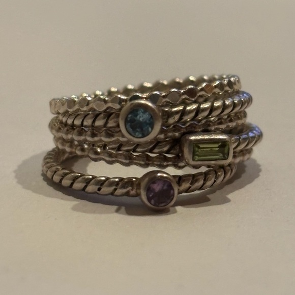 Beautiful Set of 6 Handmade Sterling Silver Multi-Gemstone Stacking Rings - Picture 5 of 16